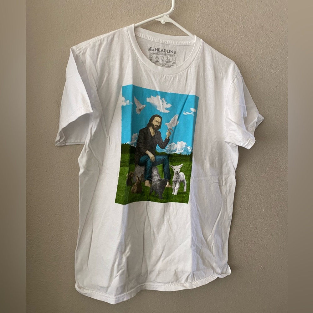 Unisex Funny Keanu Reeves funny Graphic White Tee with Colorful Print